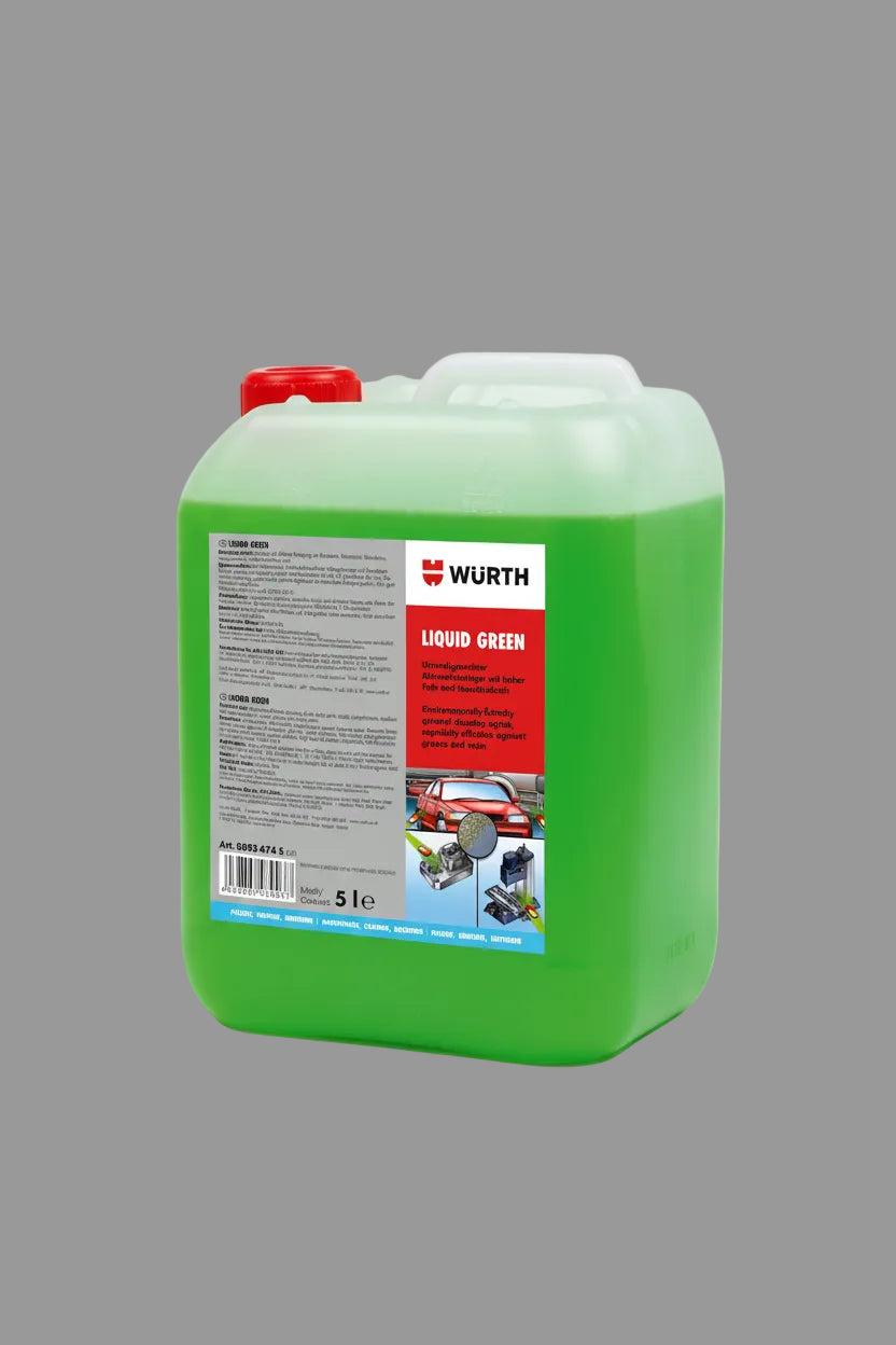 5-Liter-Flasche des umweltfreundlichen Allzweckreinigers "ALLZWREINIG" in grüner Flüssigkeit.