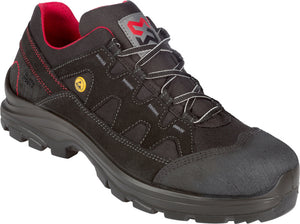 Schwarzer Sicherheitshalbschuh S3-HS mit rutschfester Sohle und ESD-Zertifizierung.