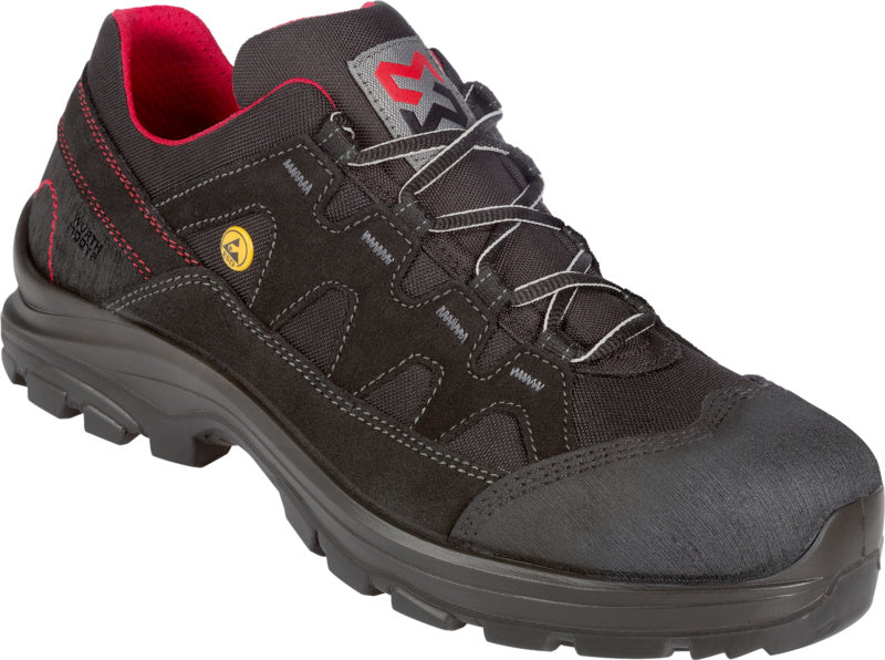 Schwarzer Sicherheitshalbschuh S3-HS mit Zehenschutz, rutschfester Sohle und ESD-Schutz.