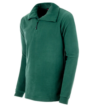 Grüner Arbeitspullover aus Fleece mit Half-Zip und robustem Reißverschluss für Bewegungsfreiheit.