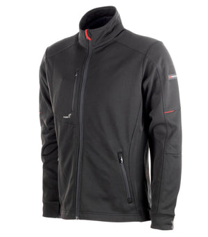 Schwarze Fleecejacke mit durchgehendem Reißverschluss und elastischen Bündchen für Komfort.