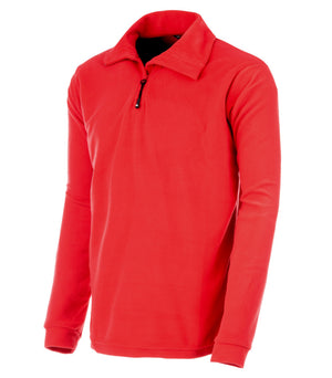 Roter Arbeitspullover aus Fleece mit halbem Reißverschluss und robuster Passform.