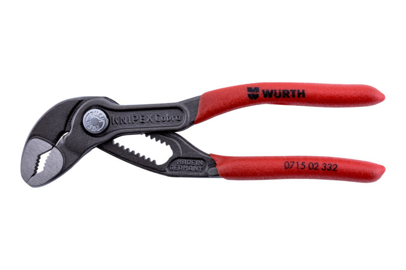 Wasserpumpenzange WAPUMPZANG COBRA 125MM aus gehärtetem Stahl mit ergonomischen Griffen und Schnappverschluss.