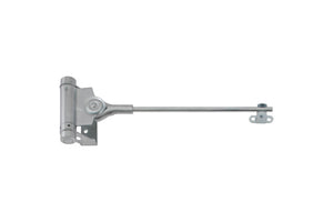 Türschließer mit pulverbeschichteter grauer Oberfläche und einstellbarer Schließgeschwindigkeit.