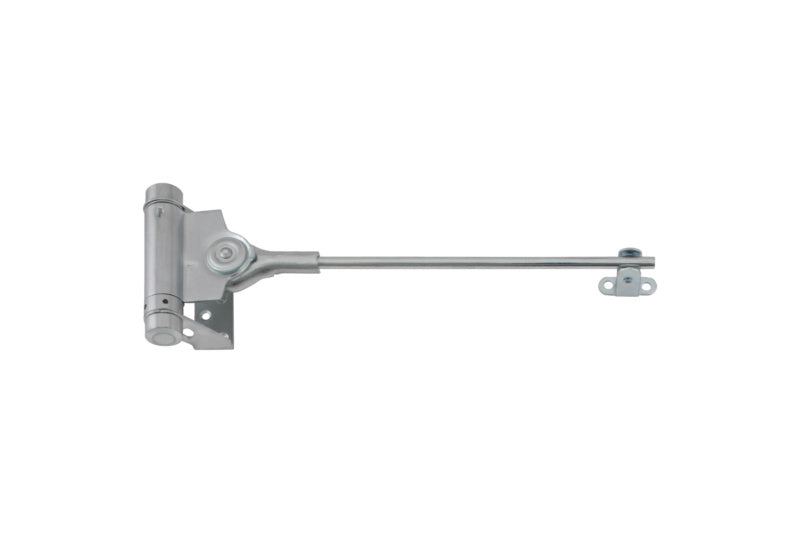 Türschließer mit pulverbeschichteter grauer Oberfläche und einstellbarer Schließgeschwindigkeit.