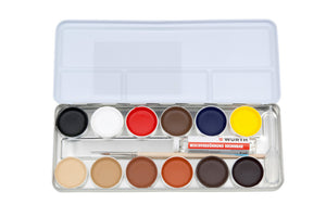 Set mit 12 Werkzeugen, darunter Schraubendreher, Zangen und Bohrer in praktischer Verpackung.