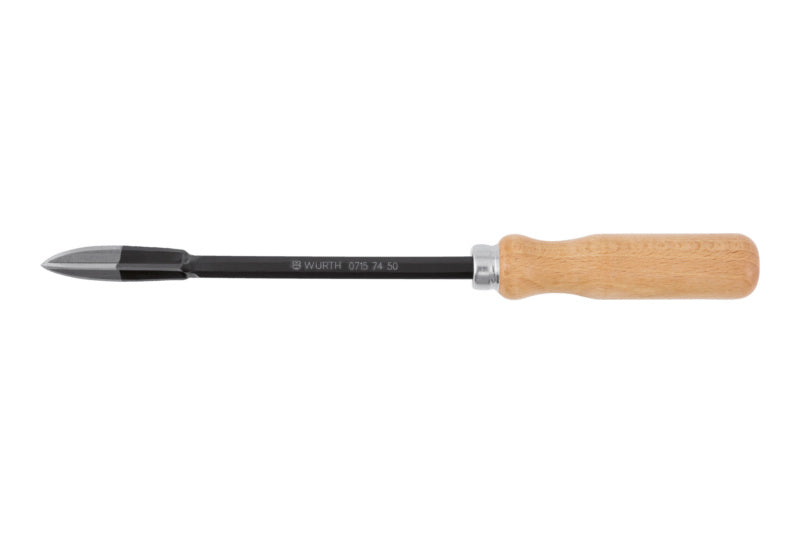 Dreikantschaber 3KTSCHAB LOEFFEL mit ergonomischem Griff und scharfer, dreieckiger Klinge.