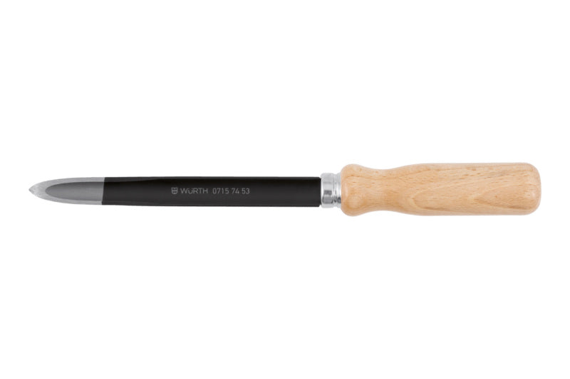 Dreikantschaber mit hohler, dreieckiger Klinge aus rostfreiem Stahl und ergonomischem Griff.