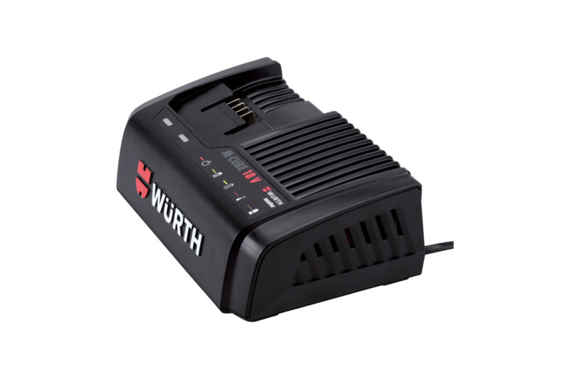 Ladegerät für Akku-Maschinen mit LED-Anzeige und USB-Anschluss in kompaktem Design.