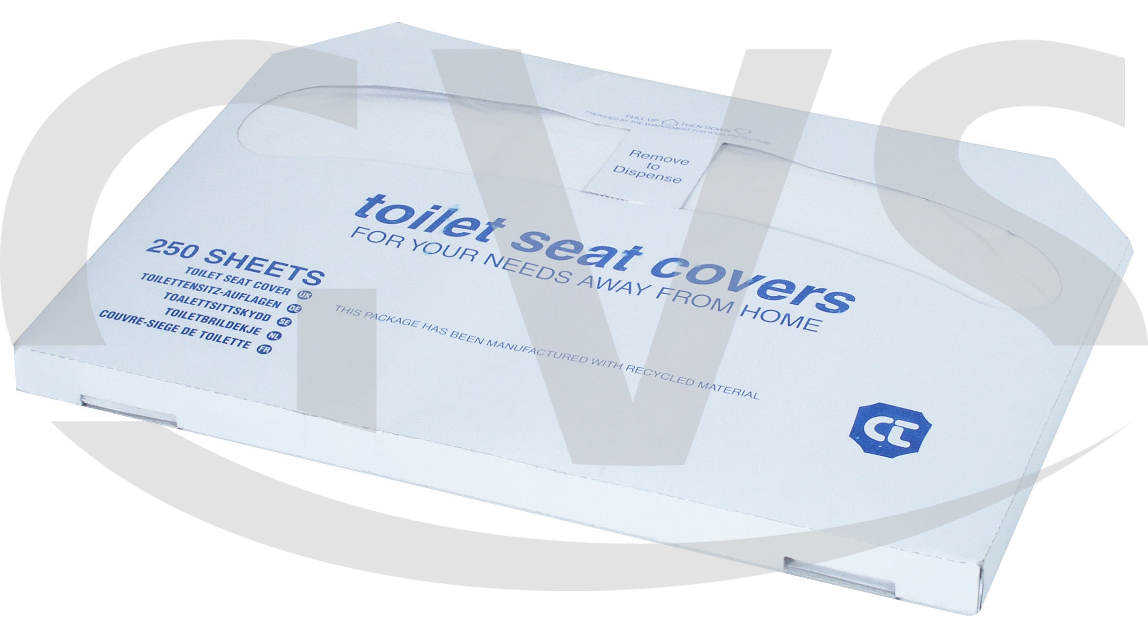 Verpackung mit 250 Toilettensitzauflagen für den Bedarf unterwegs.