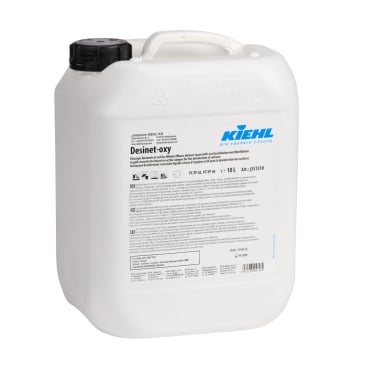10-Liter-Kanister Desinet-Oxy Desinfektionsmittel mit BAuA-Reg-Nr. N-110347 sichtbar