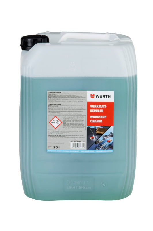 20-Liter-Packung Werkstattreiniger WRKSTREINIG in einem blauen Eimer mit einem weißen Deckel.