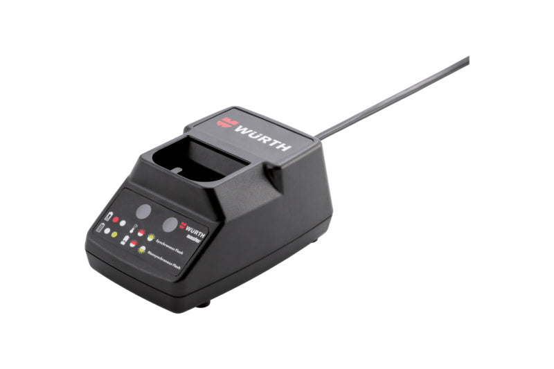 Kompaktes Ladegerät für Akku-Maschinen mit LED-Anzeige und USB-Anschluss in Schwarz.