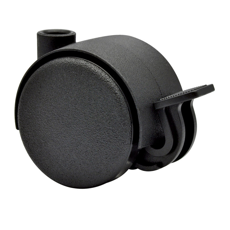 Robuste Möbelrolle MOEBLDPROLL-KST mit gummierter Oberfläche und 360-Grad-Drehmechanismus.