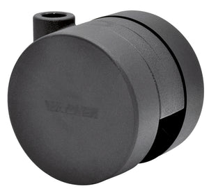 Schwarze Möbelrolle mit konkavem Design, verpackt in einem Set von vier Einheiten.