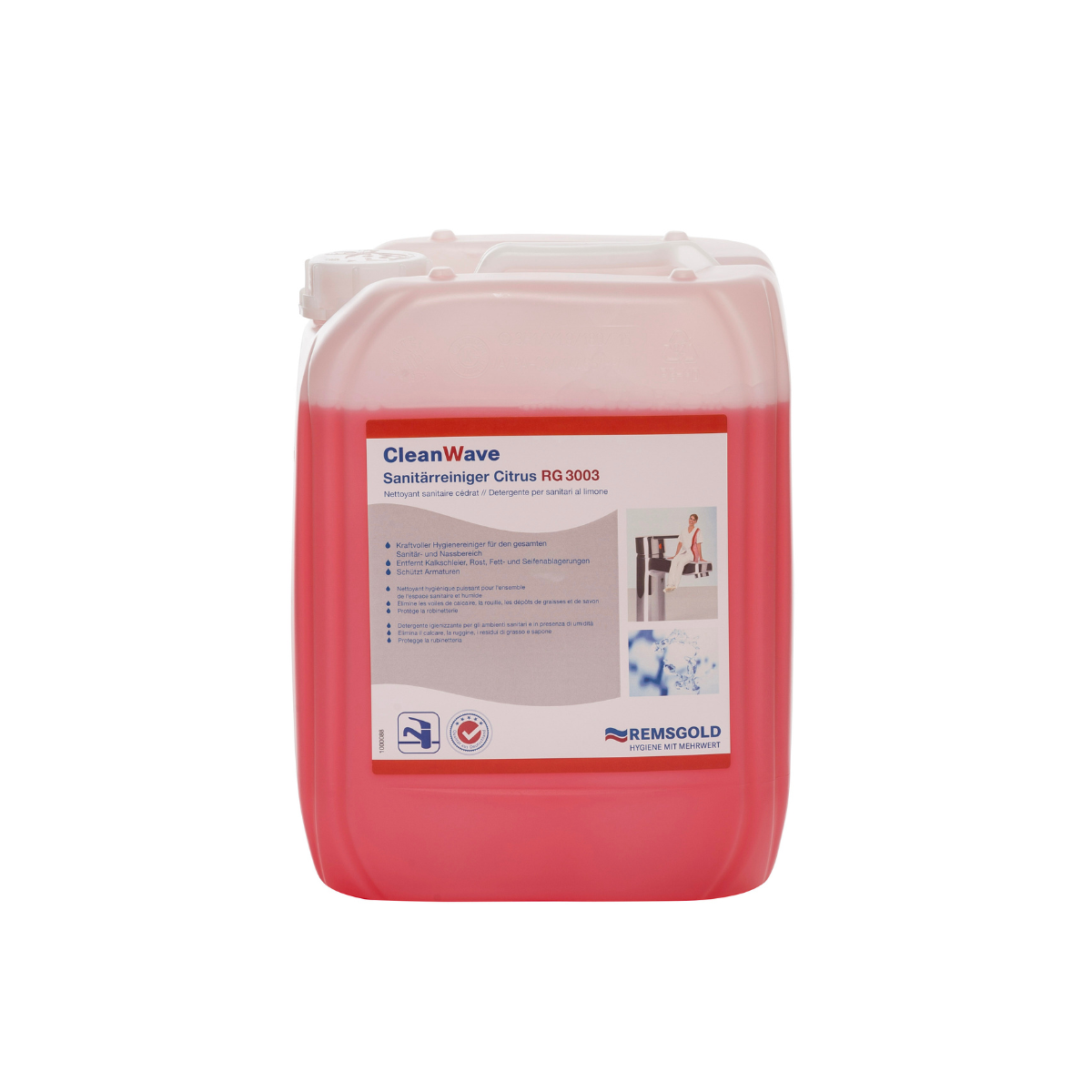 10kg Kanister mit CLW Sanitärreiniger Citrus für gründliche Reinigung von Sanitäranlagen.