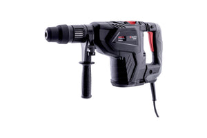 Elektro-Bohr- und Meißelhammer mit gummiertem Griff und Vibrationsdämpfungssystem in Schwarz und Rot.