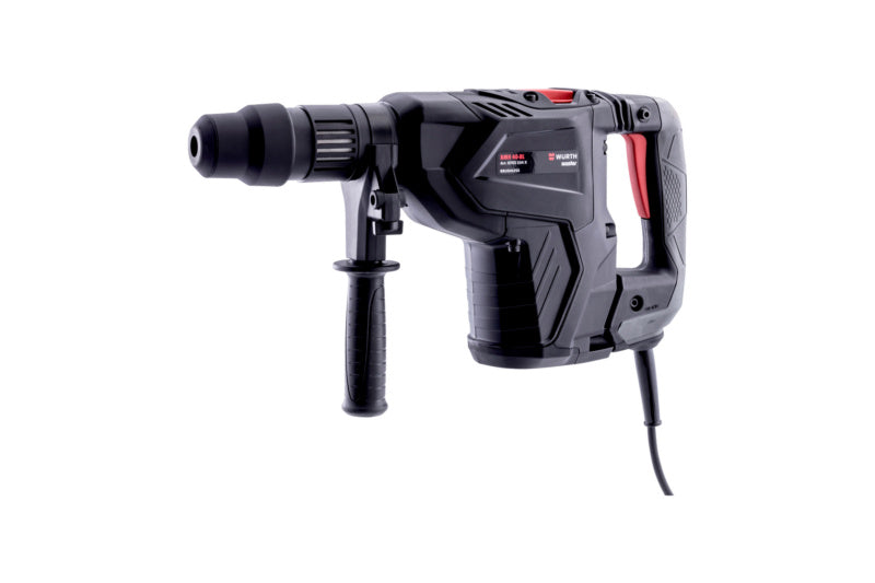 Elektro-Bohr- und Meißelhammer mit gummiertem Griff und Vibrationsdämpfungssystem in Schwarz und Rot.