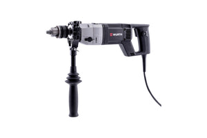 Schlagbohrmaschine Elektro SHLGBOMA mit ergonomischem Griff und Schnellspannfutter in Schwarz und Rot.