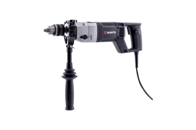 Schlagbohrmaschine Elektro SHLGBOMA mit ergonomischem Griff und Schnellspannfutter in Schwarz und Rot.