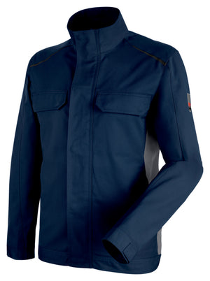 Dunkelblaue und graue BUNDJACKE CETUS mit Kapuze und seitlichen Taschen für Outdoor-Aktivitäten.