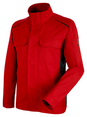 Die BUNDJACKE CETUS in Rot und Anthrazit mit abnehmbarer Kapuze und warmem Futter.