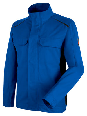 Royalblaue Bundjacke Cetus mit schwarzen Akzenten, Kragen und praktischen Taschen.