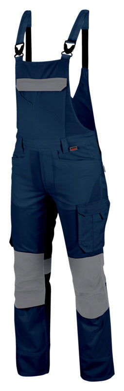 Arbeitslatzhose CETUS in Dunkelblau und Grau mit verstellbaren Beinabschlüssen und Taschen.