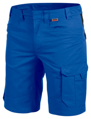 Arbeitsshorts BERMUDA CETUS in Royalblau und Schwarz mit mehreren Taschen und verstärkten Nähten.