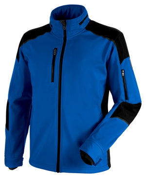 Arbeitsjacke Softshelljacke CETUS in Royalblau und Schwarz mit Reißverschlusstaschen und reflektierenden Elementen.