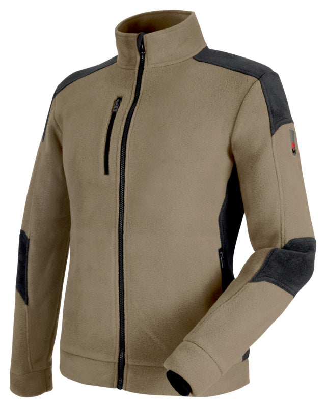 Beige und anthrazitfarbene Fleecejacke CETUS mit Reißverschluss und Taschen für kühle Tage.