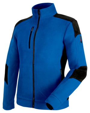 Fleecejacke CETUS in Royalblau und Schwarz mit Reißverschluss und Taschen für Damen und Herren.