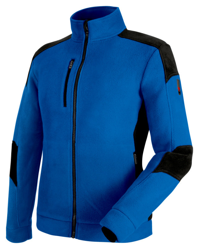 Fleecejacke CETUS in Royalblau und Schwarz mit Reißverschluss und Taschen für Damen und Herren.