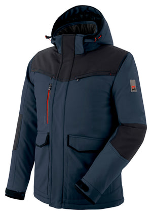 Wetterschutzjacke in DBLAU, aus Softshell mit elastischen Einsätzen und mehreren Taschen.