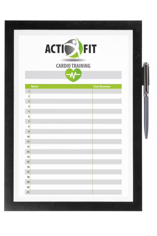 Dokumentenhalter DOKUHALT mit magnetischer Rückseite, geeignet für verschiedene Dokumentenformate.