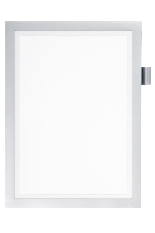 Magnetischer Dokumentenhalter in robustem Material mit flexibler Halterung für verschiedene Formate.