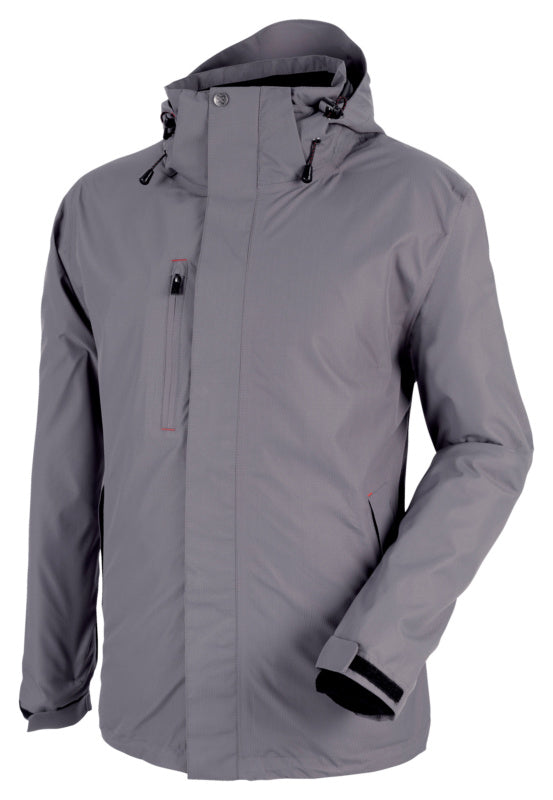 Graue Wetterschutzjacke Tallinn 3in1 in Größe 4XL mit abnehmbarer Kapuze und Reißverschlusstaschen