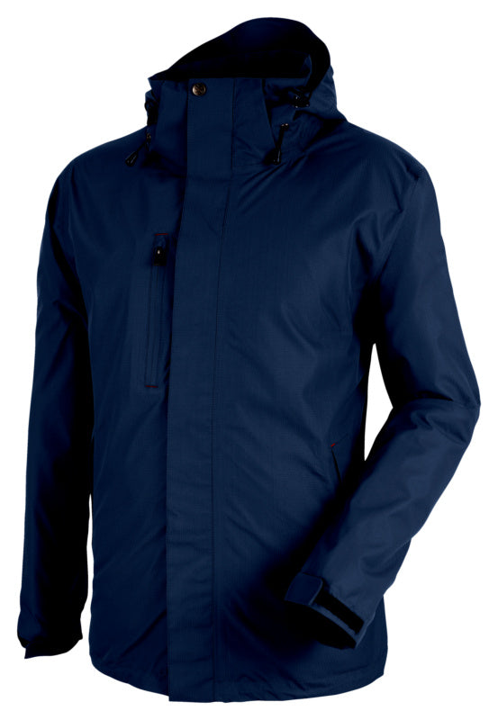 Wetterschutzjacke JACK TALLINN 3IN1 in Blau mit abnehmbarer Kapuze und mehreren Taschen.