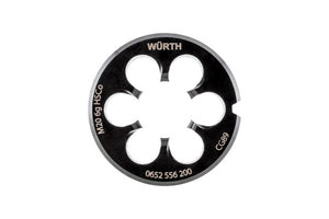 Schneideisen aus Hochgeschwindigkeitsstahl mit Rillen und Entgratungsmechanismus für Gewindeschneiden.