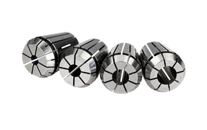 Set of four durable collets for flow drills, designed for precision and stability.