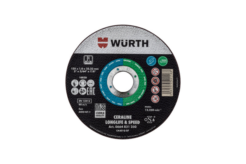 Trennscheibe mit einem Durchmesser von 125 mm, geeignet für Metall- und Holzschnitt.