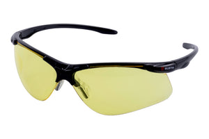 Gelbe Schutzbrille mit ergonomischem Rahmen und verstellbaren Nasenpads für optimalen Augenschutz.