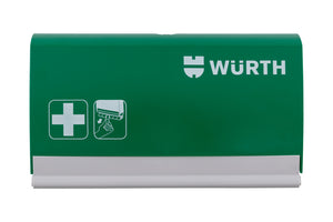 Leerer Wundpflasterspender aus robustem Material mit Sichtfenster zur einfachen Befüllung.