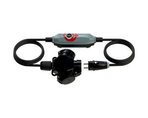 Personenschutzschalter mit 3-fach Kupplung und 3 Meter flexiblem H07RNF-Kabel für Sicherheit.