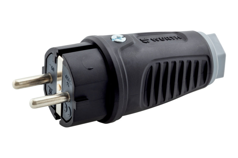 Schutzkontaktstecker aus Vollgummi, 16 Ampere, 250 Volt, robust und flexibel.