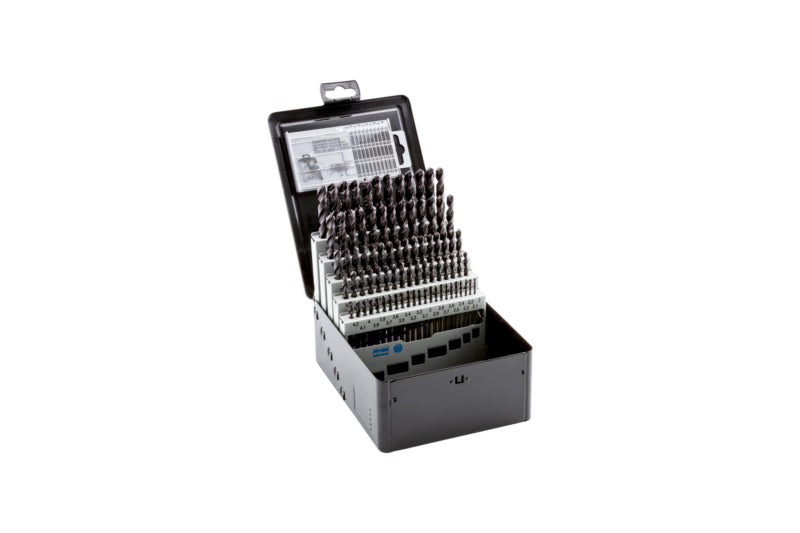 Set von Spiralbohrern aus HSCO-Stahl in einer robusten Aufbewahrungsbox für Metallbearbeitung.