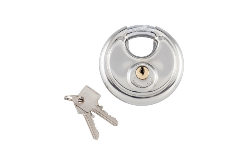 Rundes Vorhängeschloss aus Edelstahl mit 80 mm Bügel für vielseitige Anwendungen.