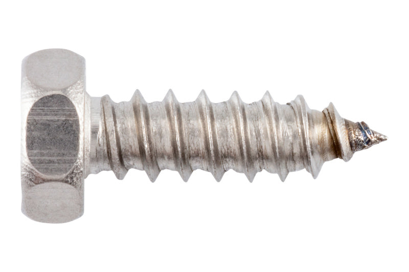 Sechskantkopf-Blechschraube aus rostfreiem Edelstahl A2 mit feiner Gewindegängigkeit.