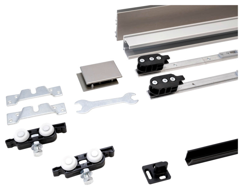 Schiebetürbeschlag für Zimmertüren mit robustem Design und einfachem Montagemechanismus.