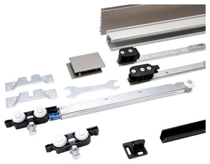 Moderner Schiebetürbeschlag aus Metall für Zimmertüren mit Tragkraft bis 80 kg.